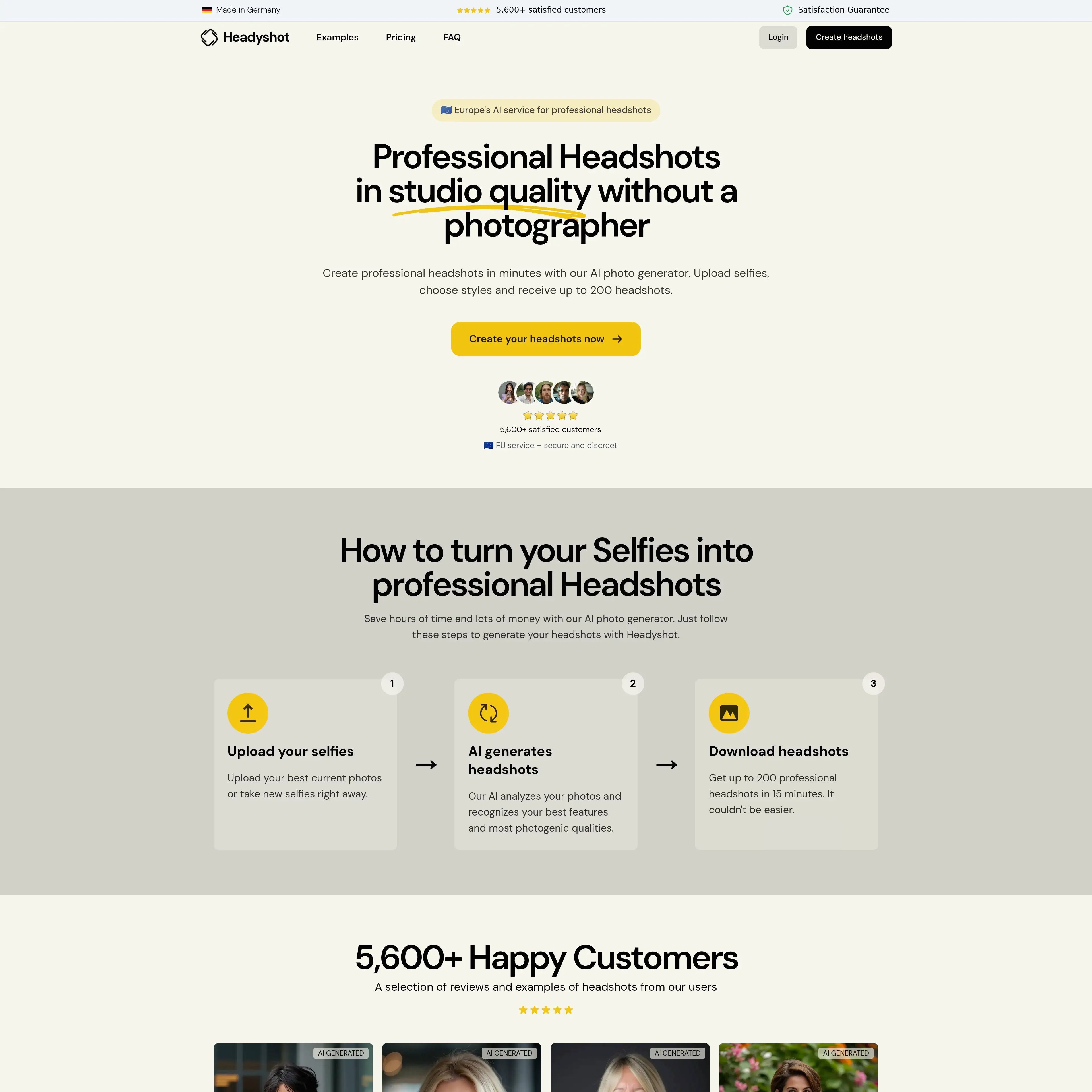 Screenshot of Headyshot, the AI headshot generator